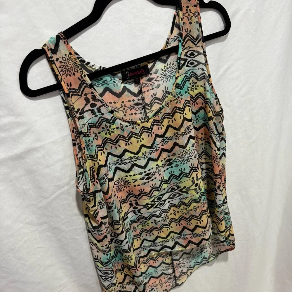 Annabelle Tribal Aztec Sleeveless‎ Chiffon Top Blouse M Bold Lightweight Shirt